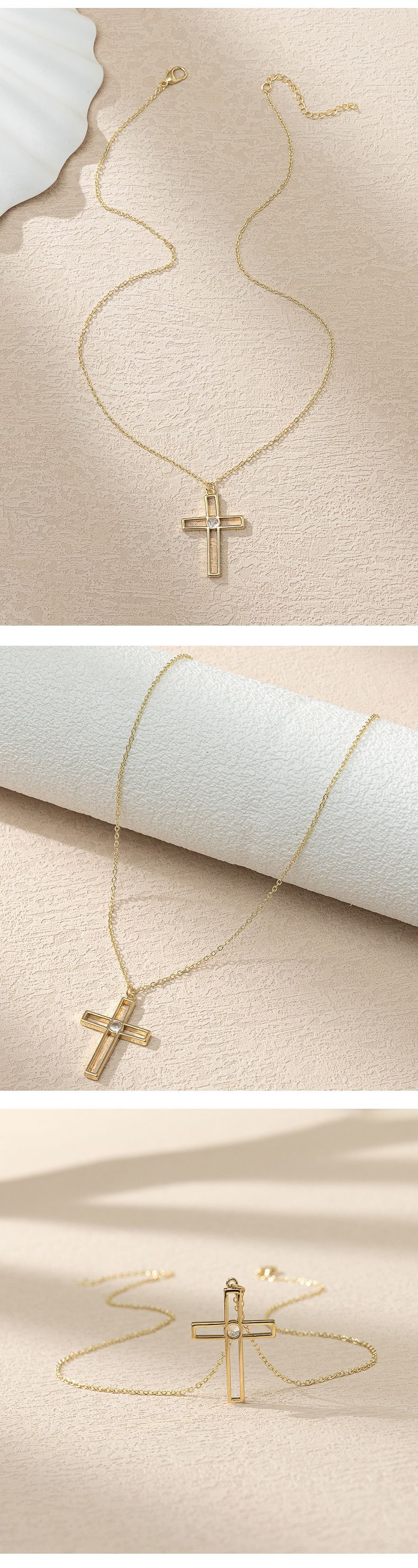 Simple Style Cross Copper Inlay Zircon Pendant Necklace 1 Piece
