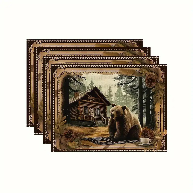 Transfronterizos lino almohadilla de mesa Aliexpress TEMU Amazon almohadilla de mesa cuadrada búfalo rojo almohadilla de Navidad Día de la Independencia