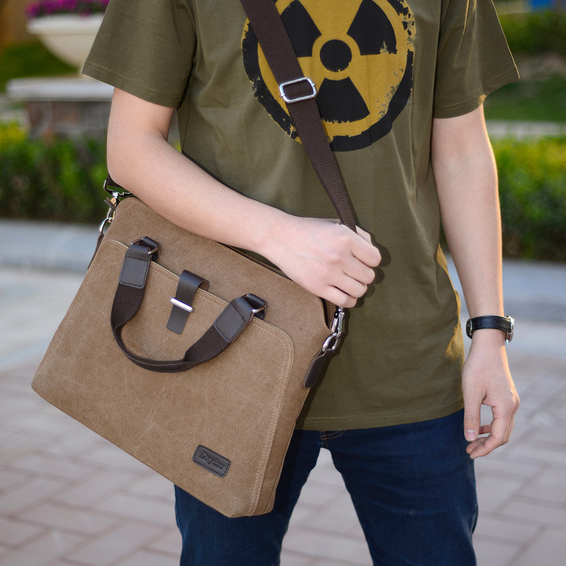 New men's business briefcase, canvas bag, stylish tote bag, simple laptop shoulder/crossbody bag.