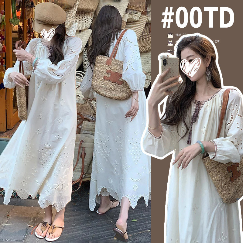 The Picture Has Been Processed for Pregnant Women Spring and Summer New Retro Dress Cotton Embroidered Cut Out Bohemian Style Long Skirt
