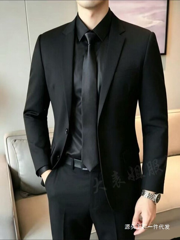 Men's black slim-fit blazer business formal casual groomsmen suit youth plus-size single-piece suit Men's black slim-fit blazer business formal casual groomsmen suit youth plus-size single-piece suit