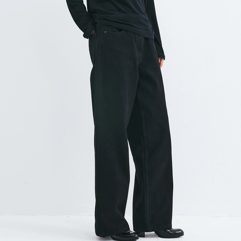 Alrigh Mid-High Waist Black Wide Straight-Leg Jeans 2026 Straight Casual Black High Street Casual Pants Long Pants