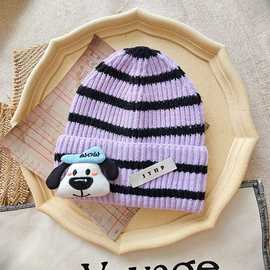 秋冬儿童条纹瓜皮帽子潮范可爱男孩女孩卷边针织帽毛线瓜皮帽