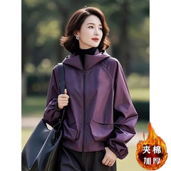 2025秋季新款夹棉休闲时尚韩系显瘦宽松长袖冲锋衣夹克短款外套女