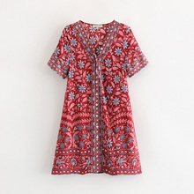 2020欧美风春夏女装新款批发红色白兰花短款连衣裙图片色棉哥特风