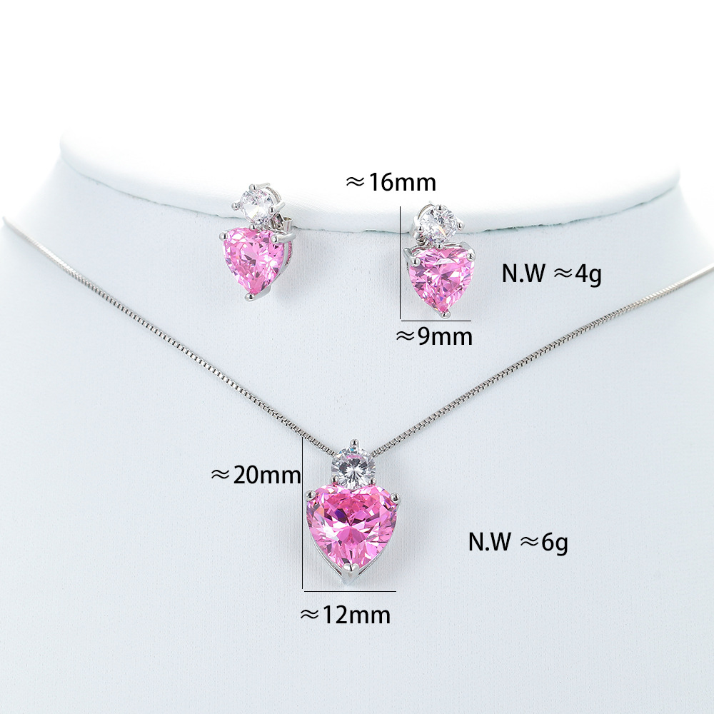 Zircon Inlay Material Copper Inlay Heart Shape Zircon Earrings Necklace