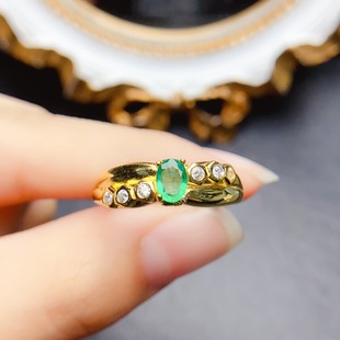 New natural emerald ring S925 silver inlay main 4*6mm Joker net red explosions women's jewelry wholesale