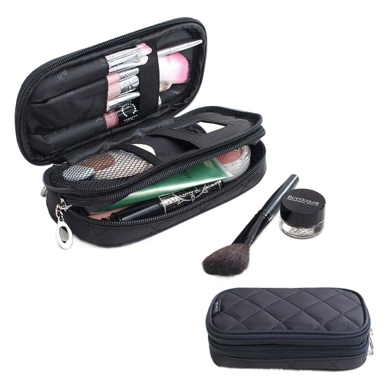 Double-Layer New Mini Cosmetic Bag Nylon Geometric Rhombus Cosmetic Storage Bag Portable Travel Toiletry Bag