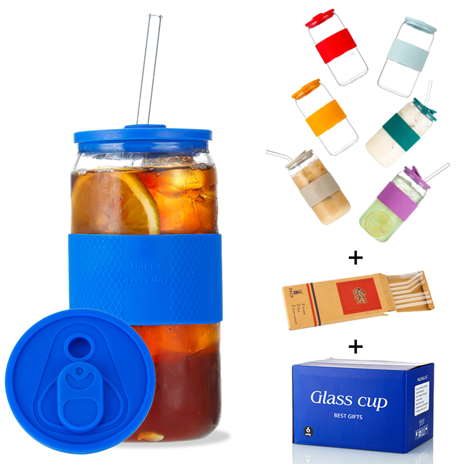 Amazon explosion models 16oz Coke Cup new pattern Cans 20oz Glass Mason lid straw suit