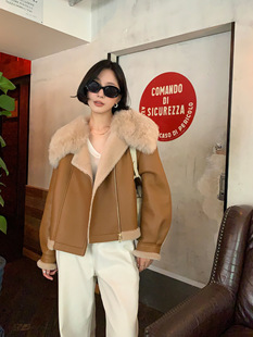 [Специальное предложение на складе] Корейская универсальная куртка Cool Girl 100 из шерсти и меха, женская овечья куртка с большими лацканами