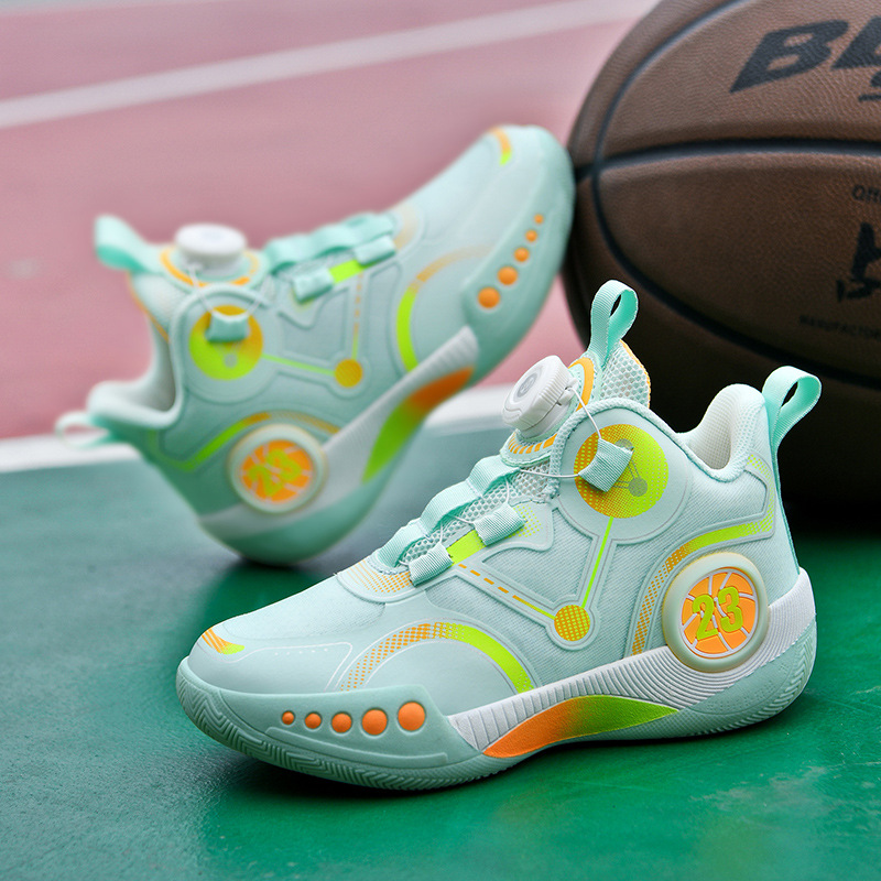 농구 신발 남자 및 어린이 운동화 회전 버클 신발 십대 소년 훈련 신발 중 큰 아이 학생 농구 신발