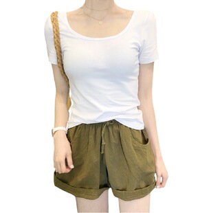 White Short-sleeved T-shirt Women's Summer Solid Color Slim-fit Small Round Neck Women's Korean Base Half-sleeved Top Refreshing T-shirt for Women