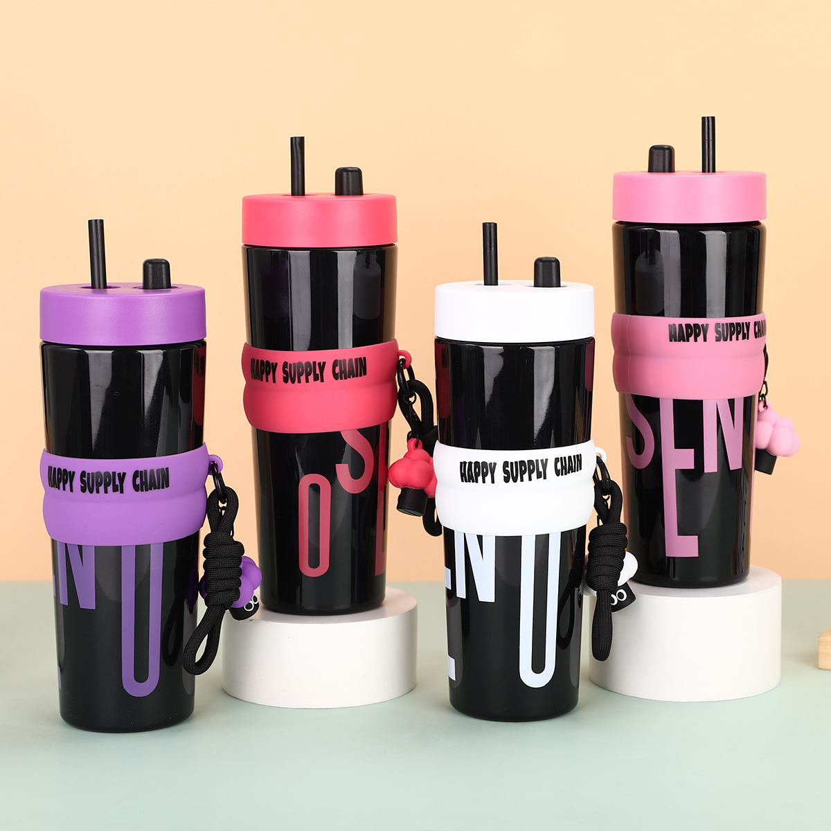 新款轻奢大容量巨无霸塑料杯户外便携手提吸管杯耐高温汽车杯批发