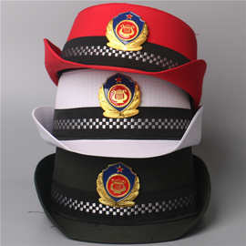 红色女士卷边帽 女式保安帽乐队礼仪帽红色 白色 绿色乐队女帽
