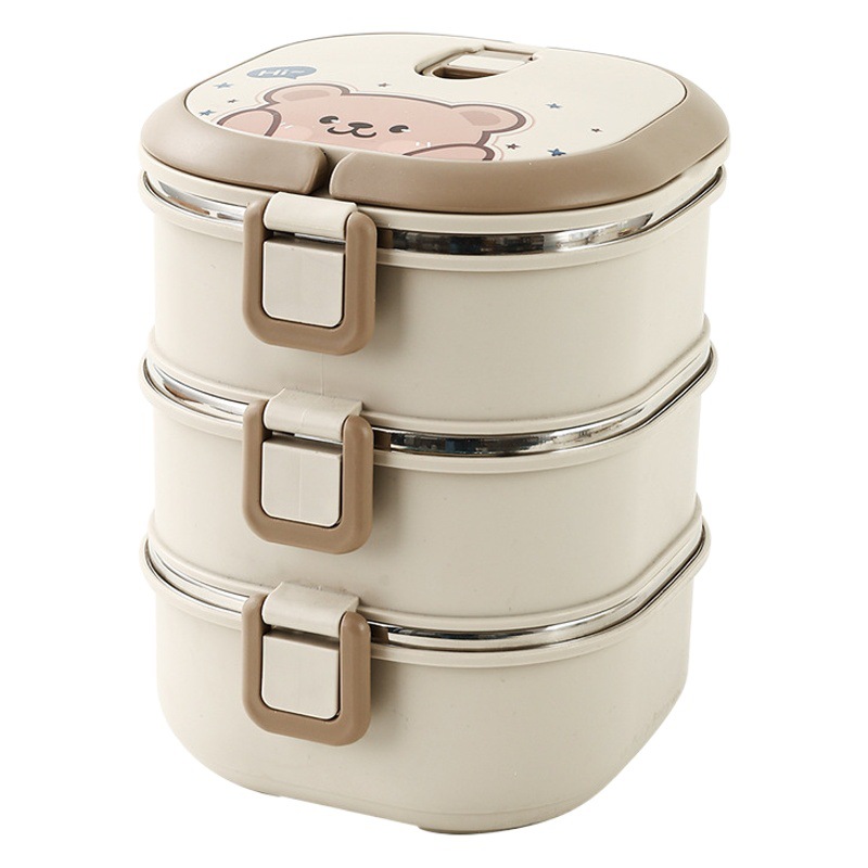 Hehe bear multi-layer insulated lunch box office worker portable lunch box square student soup bowl large capacity insulated bucket