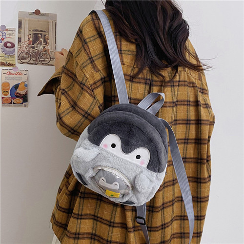 2024新款痛包毛毛企鹅卡通玩偶双肩包毛绒背包少女迷你学生小书包