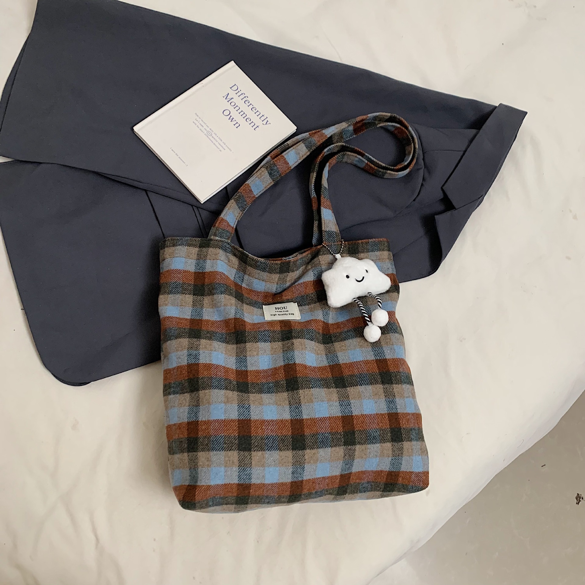 Bolsa de hombro retro coreana de gran capacidad para estudiantes universitarios, bolso de estilo universitario, bolso de estilo artístico, bolso de celosía