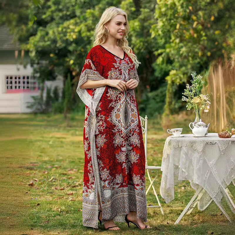 2026 New European and American Y2 Women's Bohemian Print Dress Plus Size Loose Robe Amazon Seaside Vacation Dress 2026 New European and American Y2 Women's Bohemian Print Dress Plus Size Loose Robe Amazon Seaside Vacation Dress