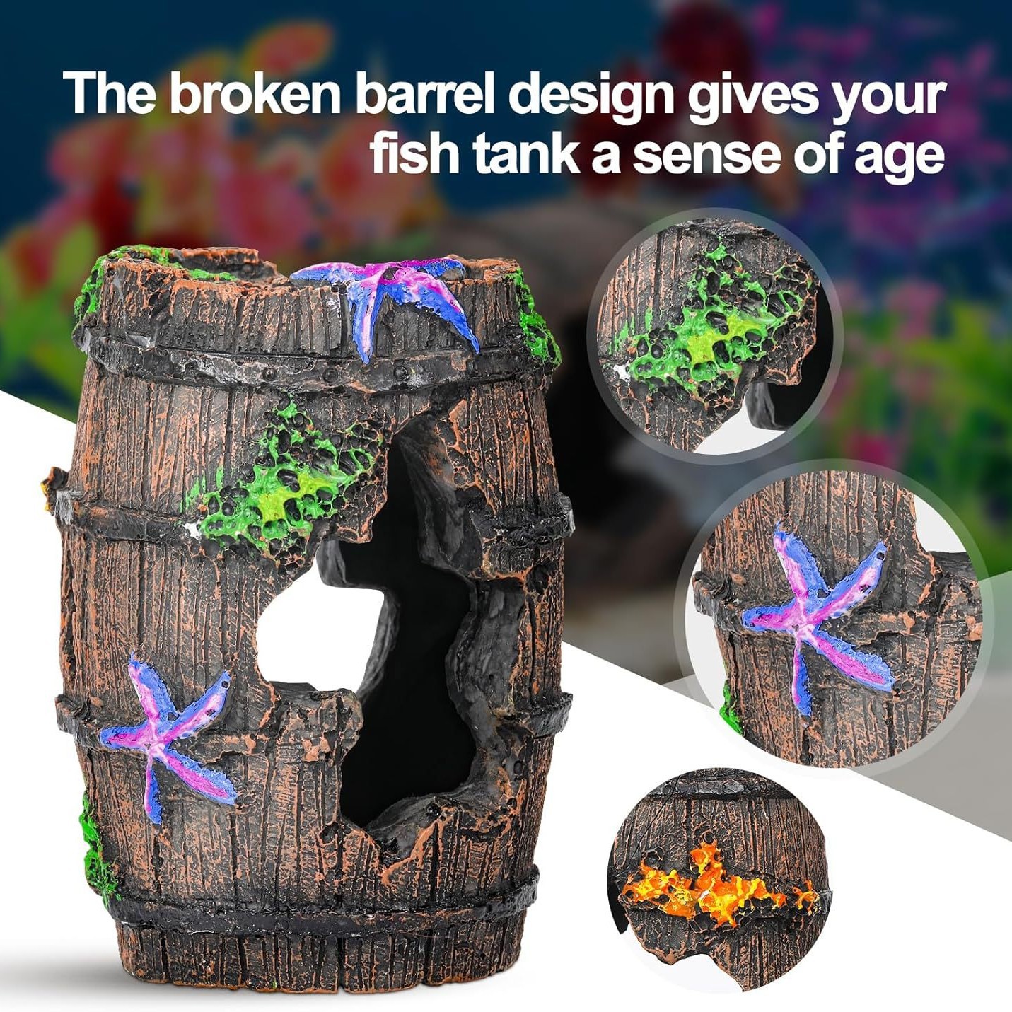 Acuario, pecera, decoración de paisajismo, isla de coral, caracol, barril de concha, simulación de resina de rocalla, combinación de montaña de coral de hierba acuática