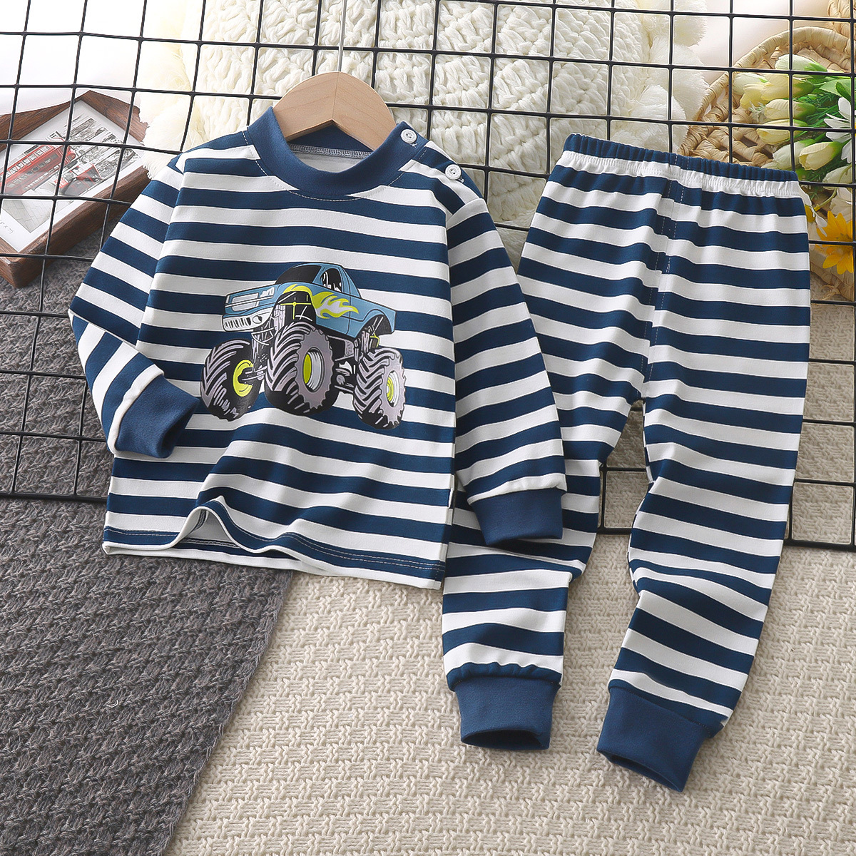 Conjunto de ropa interior de algodón para niños, calzoncillos largos de otoño para niños, ropa de algodón para bebés, estampado de dibujos animados para niños