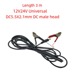 3-meter long DC battery clip adapter with alligator clips for 12V/24V universal audio connection red and black clips