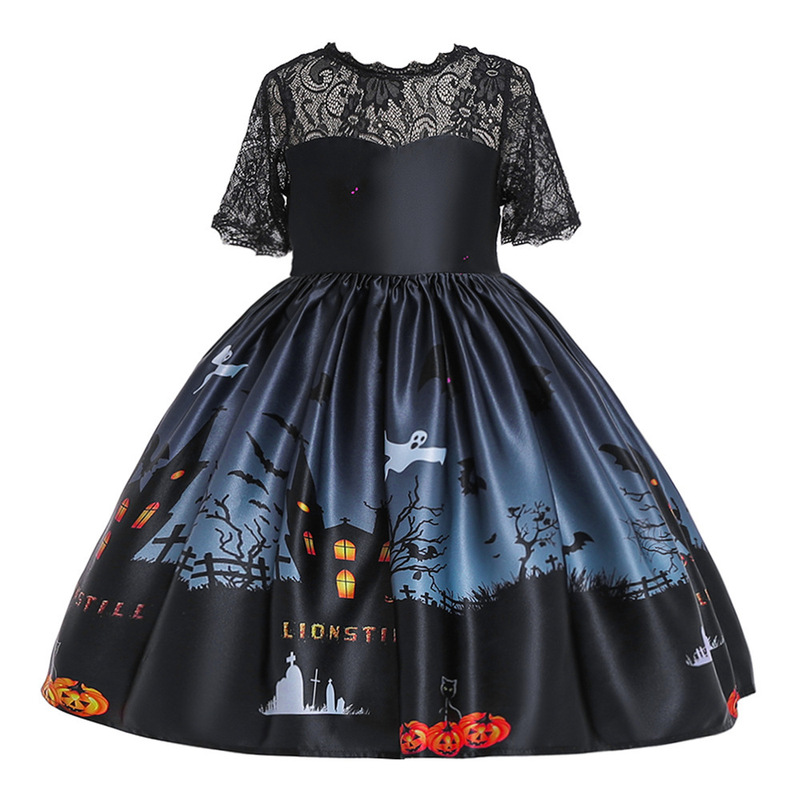 ハロウィンドレス 子供用コスプレ衣装 城の魔女プリントプリンセスドレス パーティーコスプレ衣装|undefined