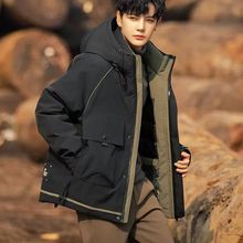 2025白鸭绒羽绒服男士冬季新款连帽高端防寒服户外保暖短款外套