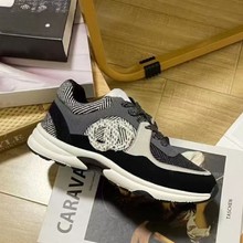 小香风熊猫休闲鞋女2025新款网面透气增高厚底系带拼色老爹鞋外贸