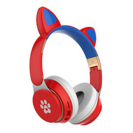 新款学生可爱猫耳朵头戴式无线卡通LED发光蓝牙游戏耳机手机耳麦