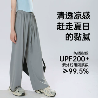 冰丝阔腿裤女童夏季薄款高腰冰凉感家居垂垂裤防晒直筒拖地长裤