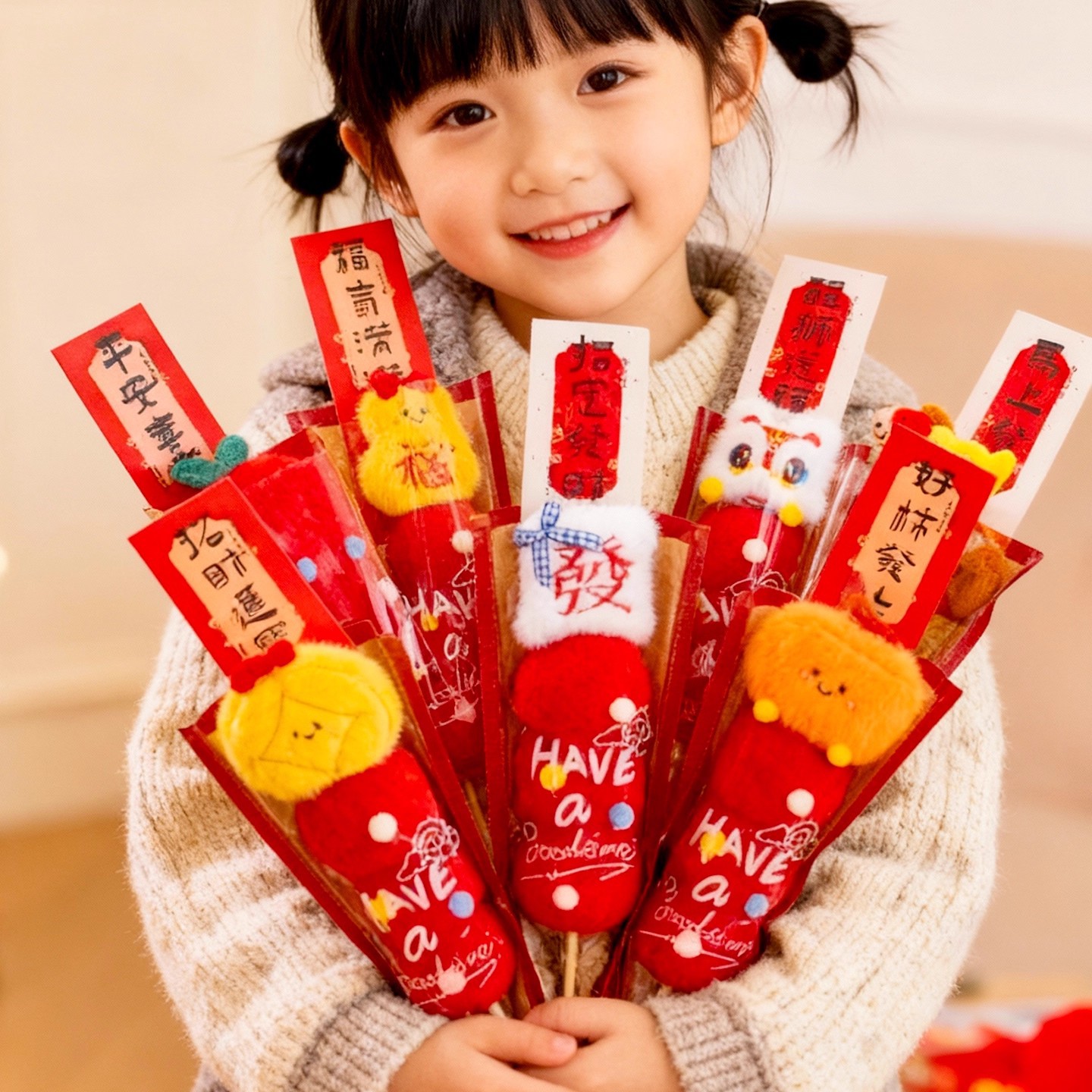 2026元旦新年装饰幼儿园小礼物氛围布置毛绒糖葫芦儿童拍照道具
