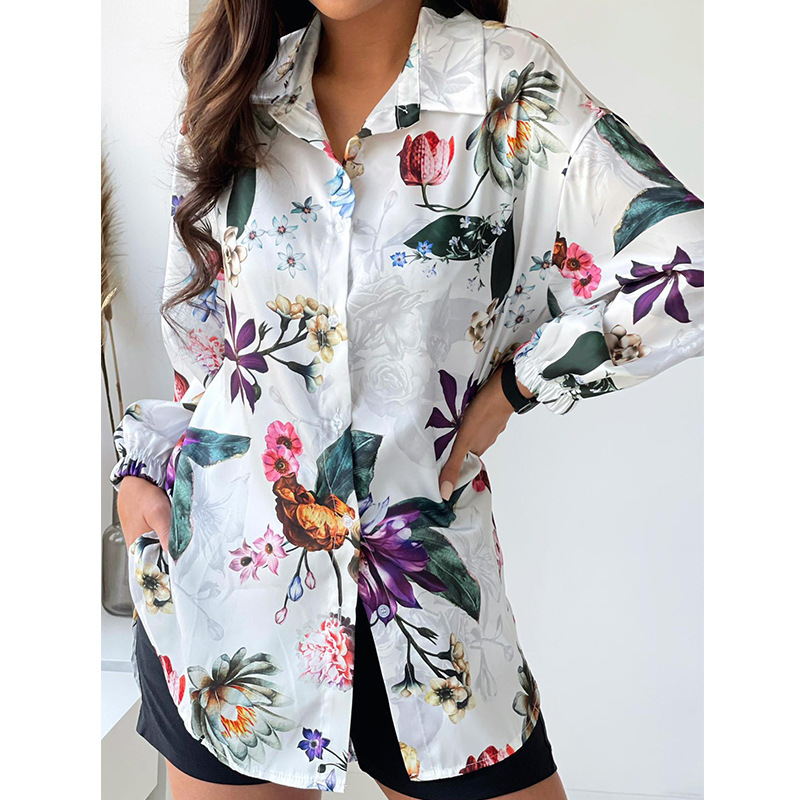 print long-sleeved lapel loose shirts NSFH130974