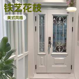 欧美国外贸门铁艺入户门开窗拼色门防弹门钢木门厂家FOB国际贸易