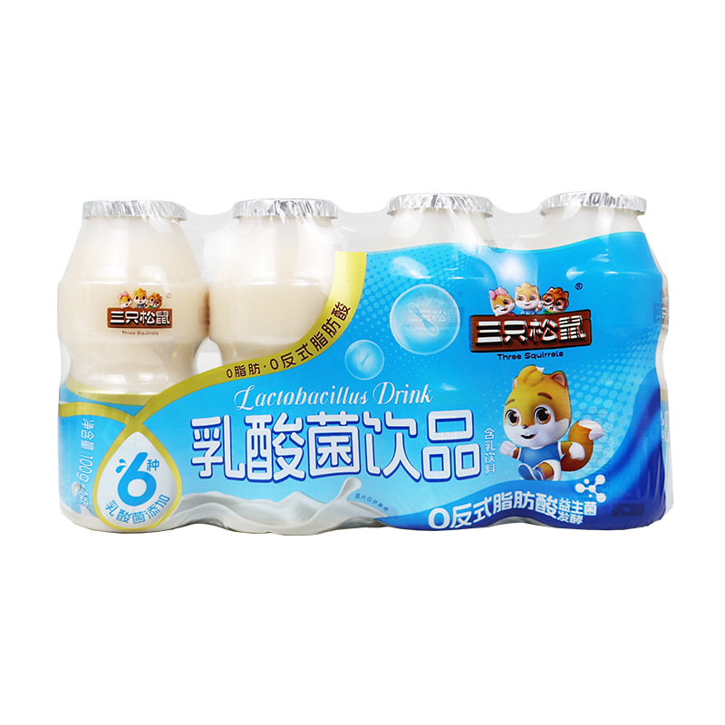 三只松鼠乳酸菌饮料100ml*4瓶一排0脂肪饮品休闲零食包邮