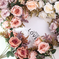 模造花薔薇花束家庭装飾造花結婚式手花撮影道具油絵風模造花