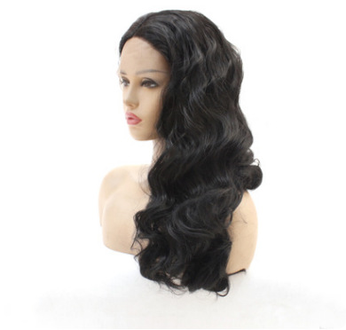 Pelucas de encaje europeas y americanas populares damas onduladas negras rizadas fibra química media mano tejida cubierta de cabeza LW0080