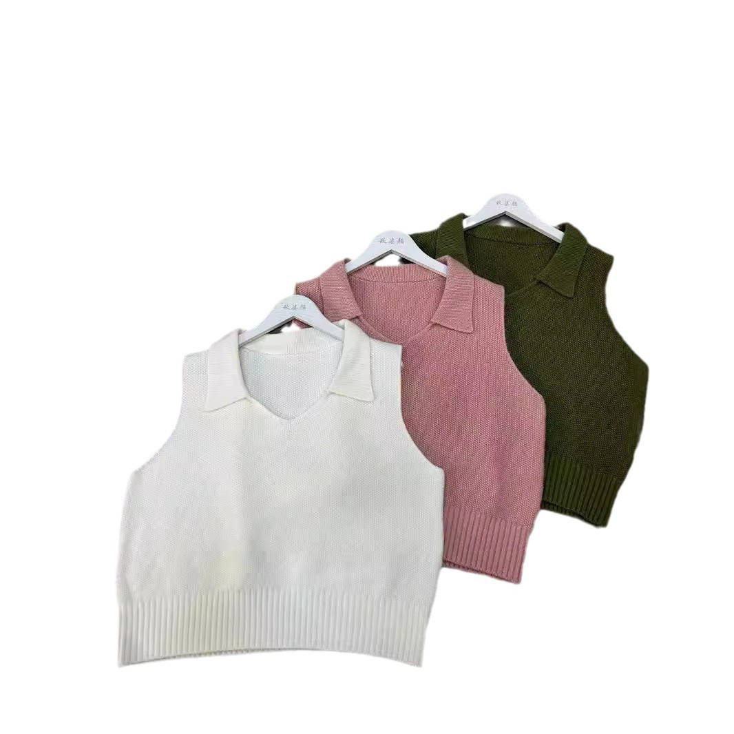 24 invierno Puyuan color sólido pequeña solapa de cuello en V chaleco de punto de invierno de otoño nuevo estilo delgado image 6