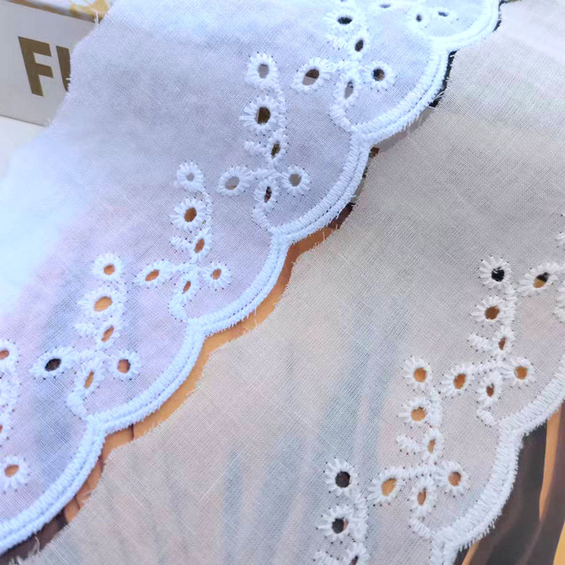 热销现货棉布刺绣花边漂白棉布大六孔6cm打孔镂空蕾丝diy服装辅料
