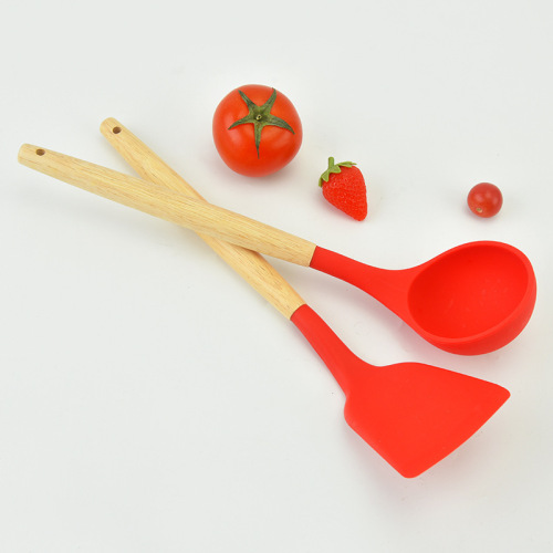 Factory direct sales 12-piece set of wooden handle silicone kitchen tools non-stick pan cooking cooking spatula baking storage set