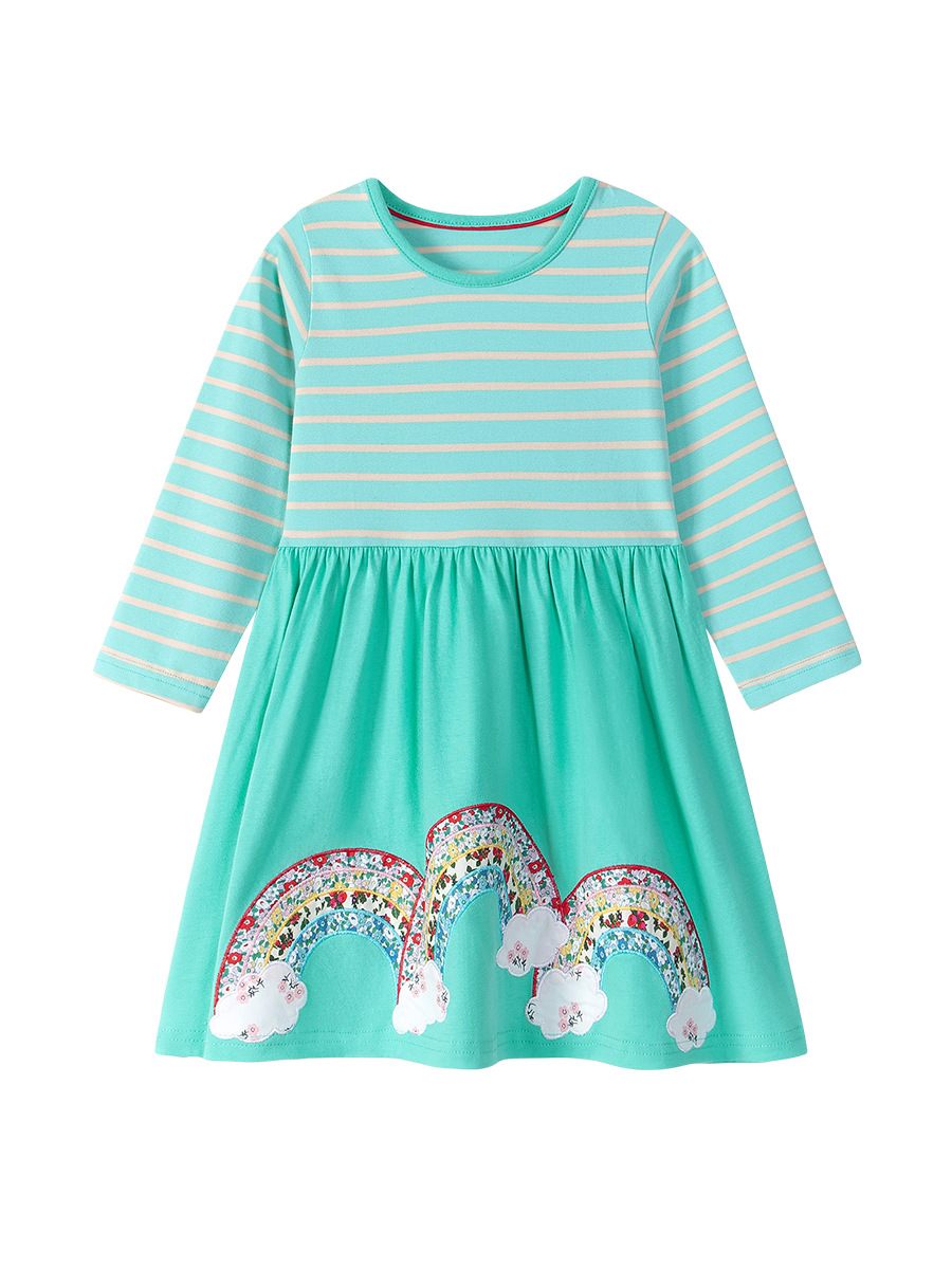 Little maven falda para niños de estilo europeo y americano al por mayor nuevo estilo otoño vestido de manga larga falda de algodón bebé a rayas