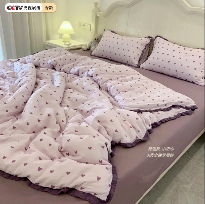 フランス綿二重糸耳付き4点セットAタイプ母子純綿ガーゼ学生寮3点セット卸売|undefined
