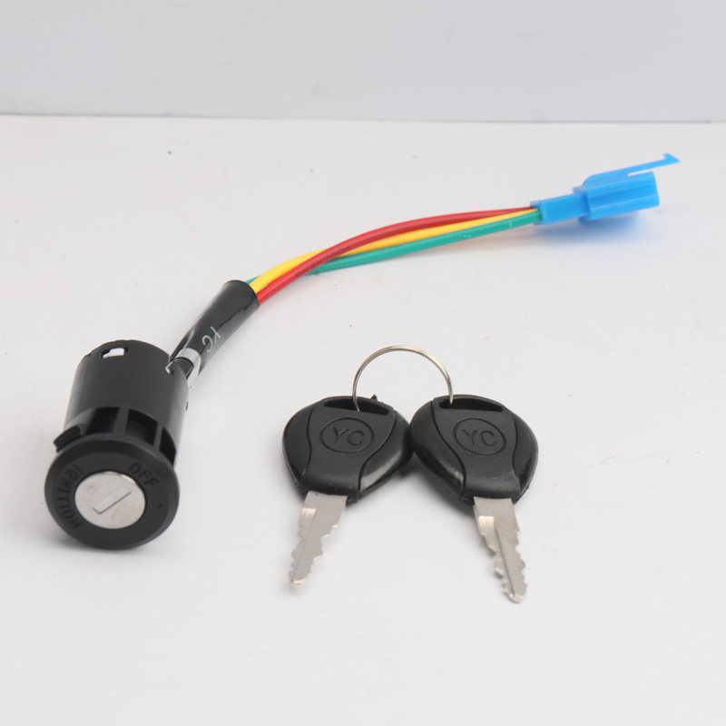 [Wholesale] Electric Vehicle Power Lock Key Switch, Universal for Three-Wheel Vehicles, Three-Wire Lock with Large, Medium, and Small Heads, 10 Pieces Wholesale