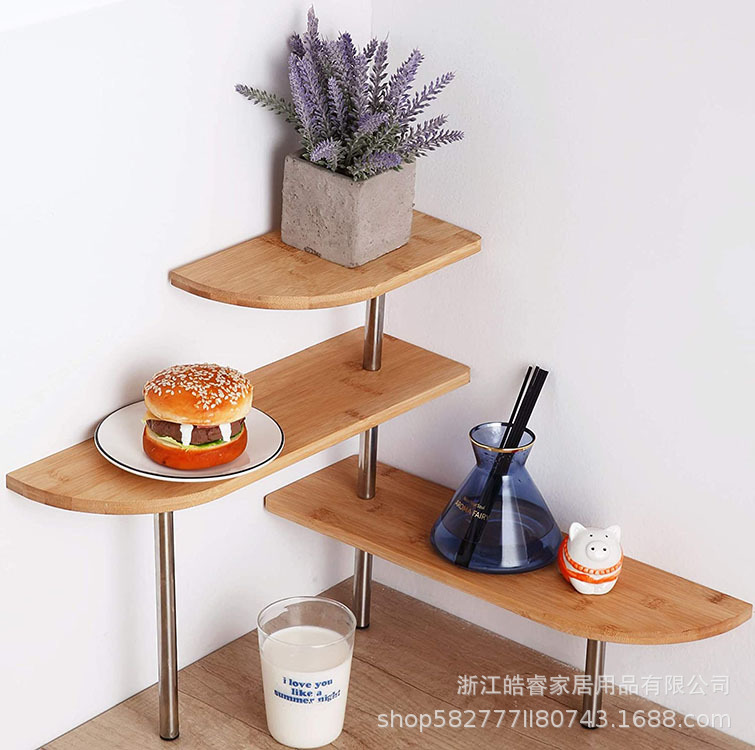 아마존 대나무 3단 주방 조리대 코너 수납 선반, 회전식 가정용 벽 코너 탁상 수납 선반