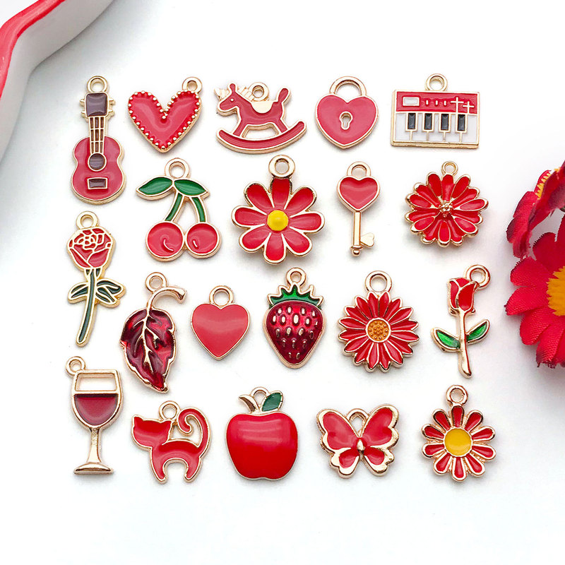 20 Styles of Oil-Drip Red Heart Butterfly Rose Alloy Jewelry Accessories DIY Pendants for Necklaces and Bracelets 20 Styles of Oil-Drip Red Heart Butterfly Rose Alloy Jewelry Accessories DIY Pendants for Necklaces and Bracelets