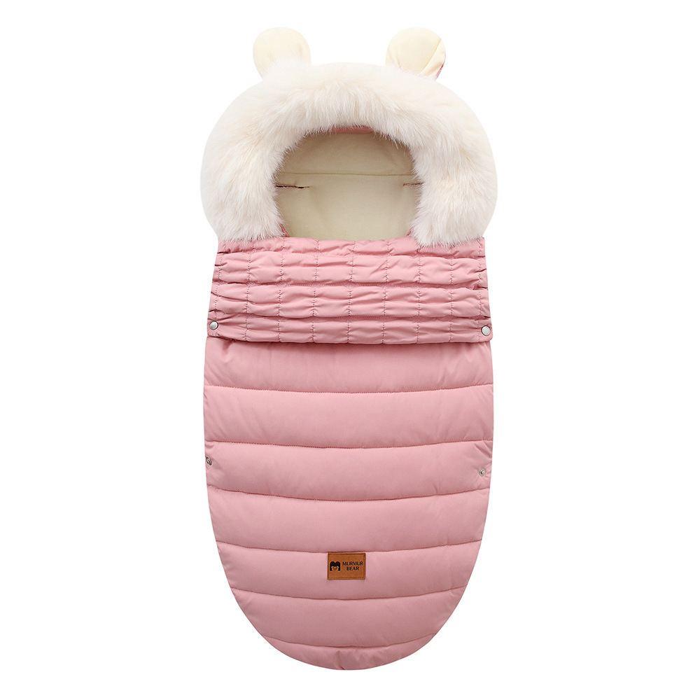 Baby Sleeping Bag, Baby Autumn and Winter Style, Fleece-Lined and Thickeneded to Prevent Cold, Outing Swaddling Fur Collar Quilt, Newborn Stroller Quilt