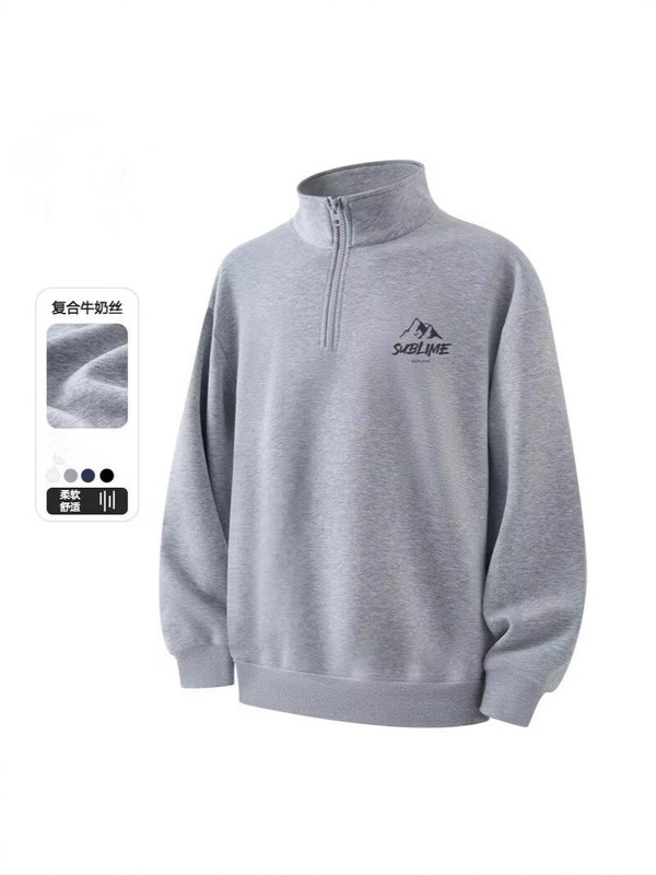 Casual Loose Outdoor Sports Half-Zip Sweatshirt Men's Large Size Versatile Stand-Up Collar Printed Top Pullover Jacket