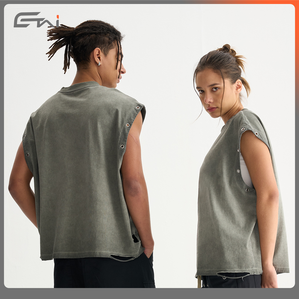 ETAI ropa de hombre retro marca de moda americana pesada hombre hombro chaleco de algodón juvenil lavado y desgastado tecnología image 3