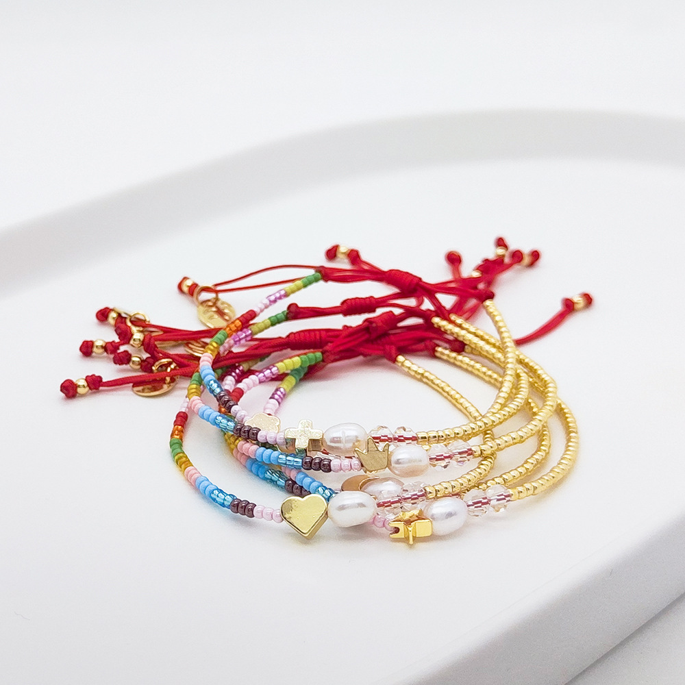 Freshwater Pearl Inlay Material Casual Elegant Lady Heart Shape Freshwater Pearl Seed Bead Copper Beaded Chain Beaded Bracelets Wholesale
