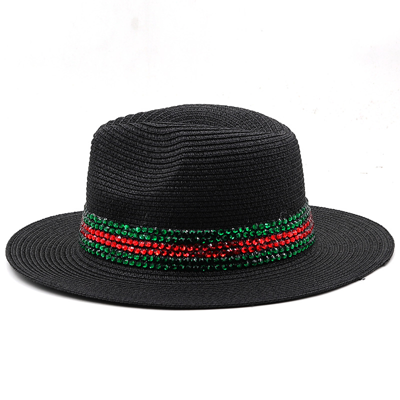 Fashion Outdoor Seaside Sun Shade Fashion Panama Straw Hat Rhinestone Beach Hats display picture 2