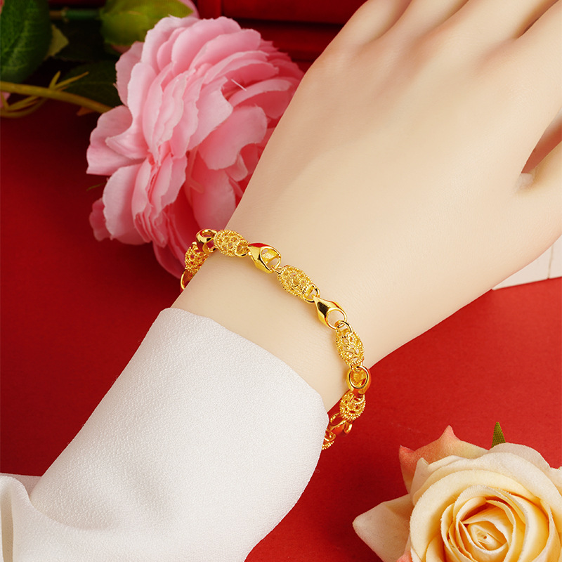 Arena oro retro estilo étnico exquisito pulsera estilo coreano de las mujeres elegante rico todo partido TikTok mano rápida en vivo caliente